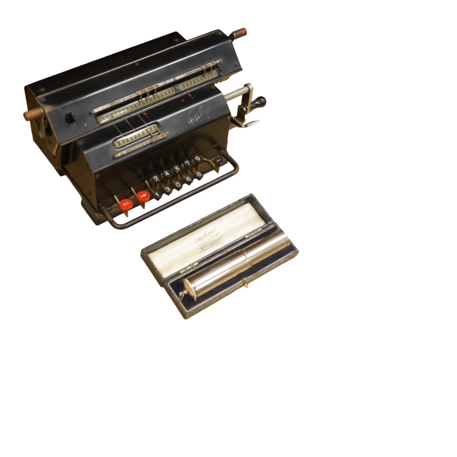 A Swedish Facit mechanical adding calculating machine, together with an Otis King’s calculator, model K, cased, (2).